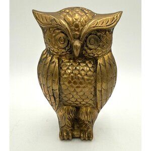 Vintage Maxam Solid Brass Owl Figurine Paperweight 7.25" Detailed Design Heavy